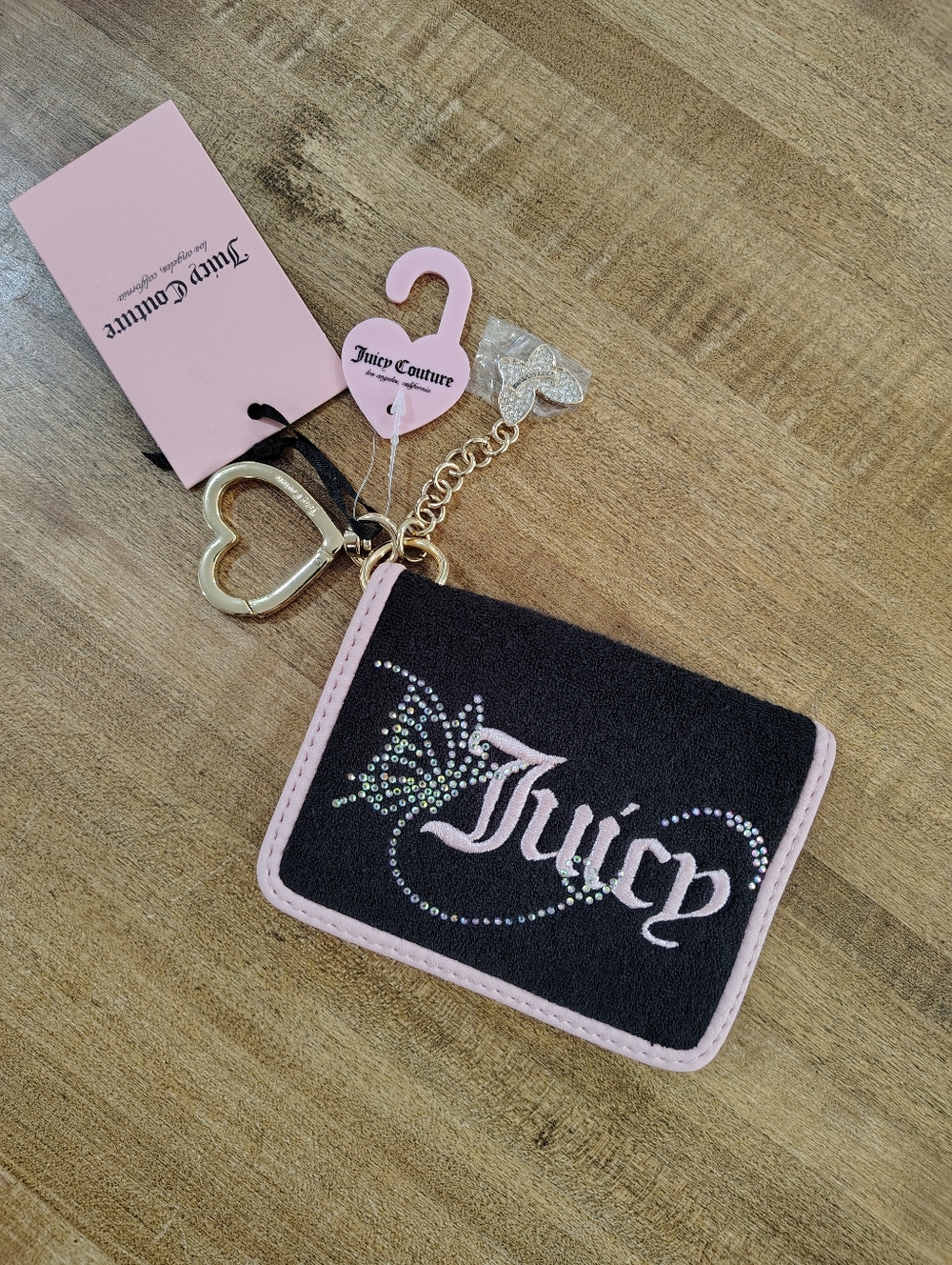Juicy Couture Liquorice/Pink Diamond Wing it Card & ID case NWT Rhinestone